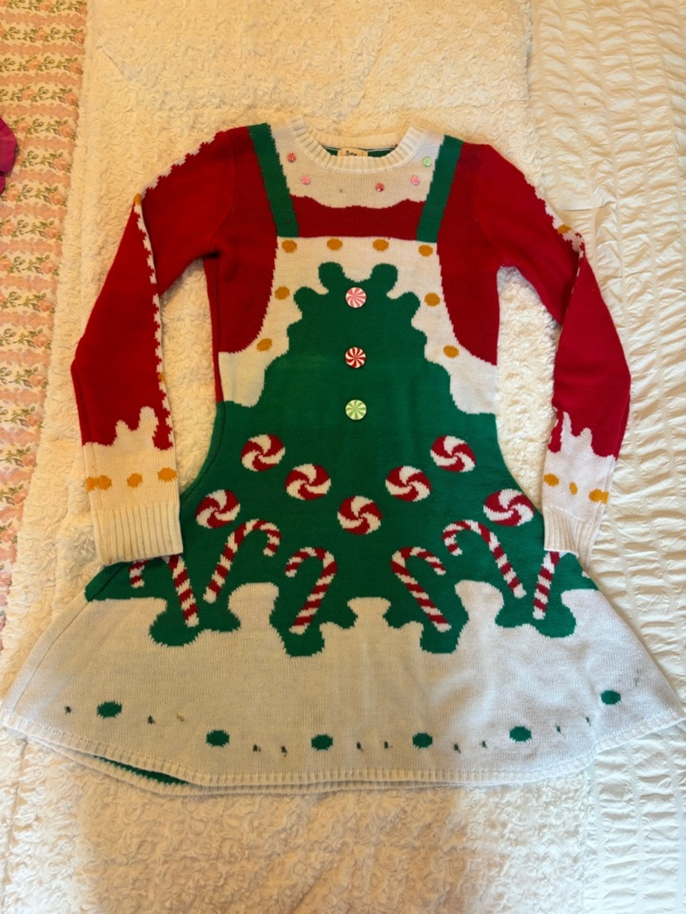 Festive Candy Cane Christmas Sweater Dress - Red, Green, White